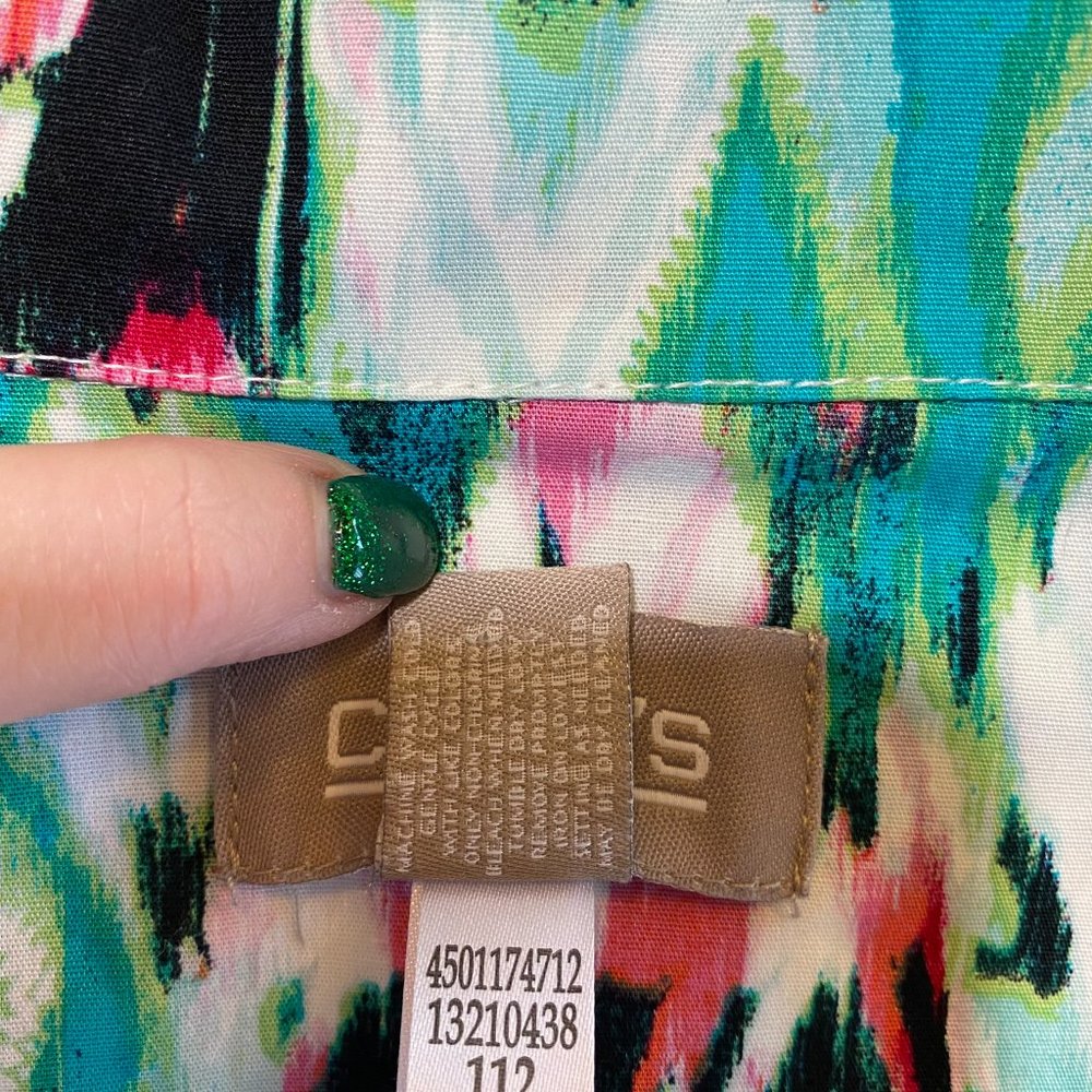 Chico's Ikat Print Zip Up Lightweight Jacket in Multi - Picture 6 of 9